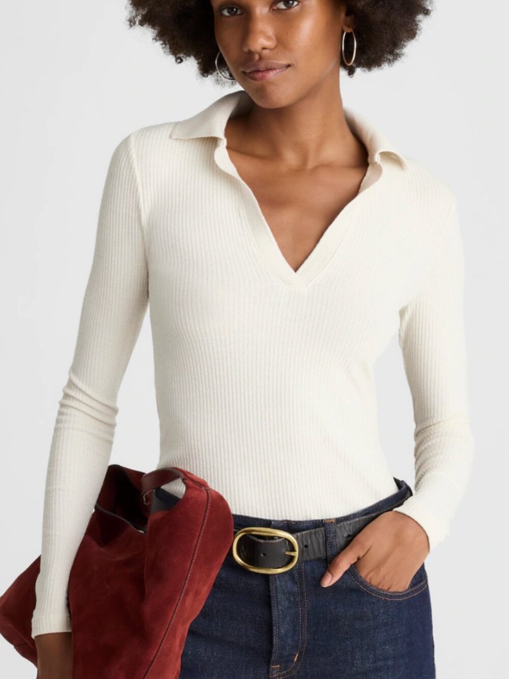 Madewell Sparkle Long-Sleeve Polo Top - NWT